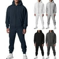 thumbnail image 1 of UVEASISHA Mens Winter Jogger Suits 2 Piece Set Soft Fleece Lined Zip Up Hoodies and Sweatpants Sets Solid Color Casual Tracksuit Outfits Navy M, 1 of 9