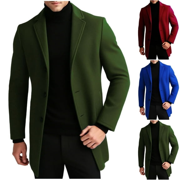 UVEASISHA Mens Winter Peacoat Wool Blend Casual Business Trench Coats Big and Tall Fashion Single Breasted Jackets Solid Warm Overcoat with Pockets Army Green M