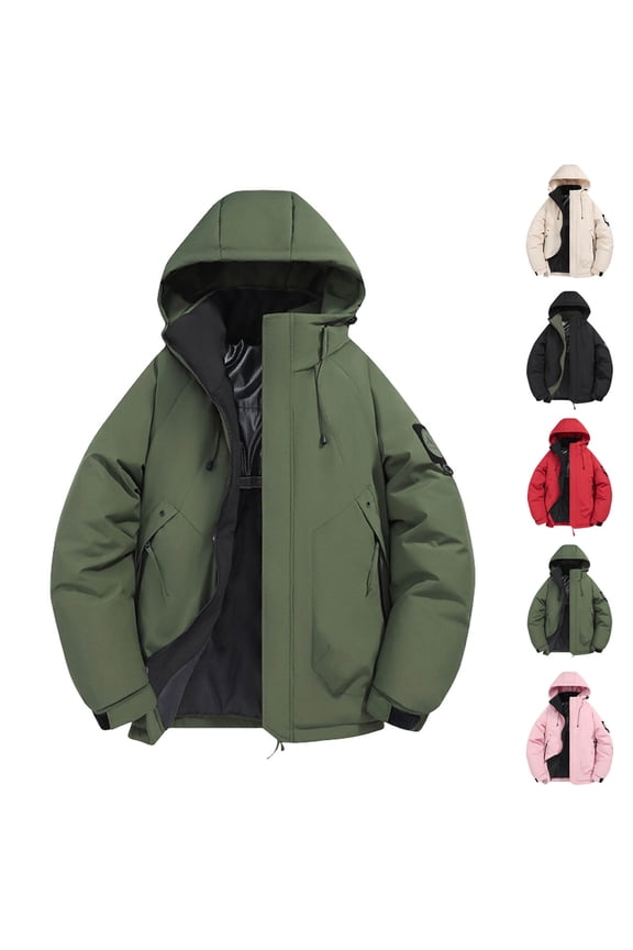 Mens Winter Ski Coats Waterproof Hooded Parka Jackets Graphene Lining Thick Warm Snow Coat Full Zip Windproof Insulated Puffer Jacket with Pockets Khaki M