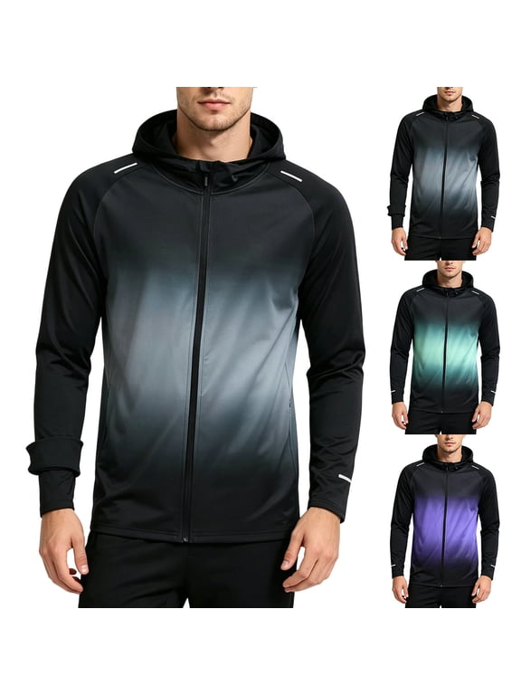 Mens Workout Jackets Gym Running Lightweight Athletic Jacket Fashion Gradient Printed Zip Up Hoodies Breathable Outdoor Track Jackets Purple XL