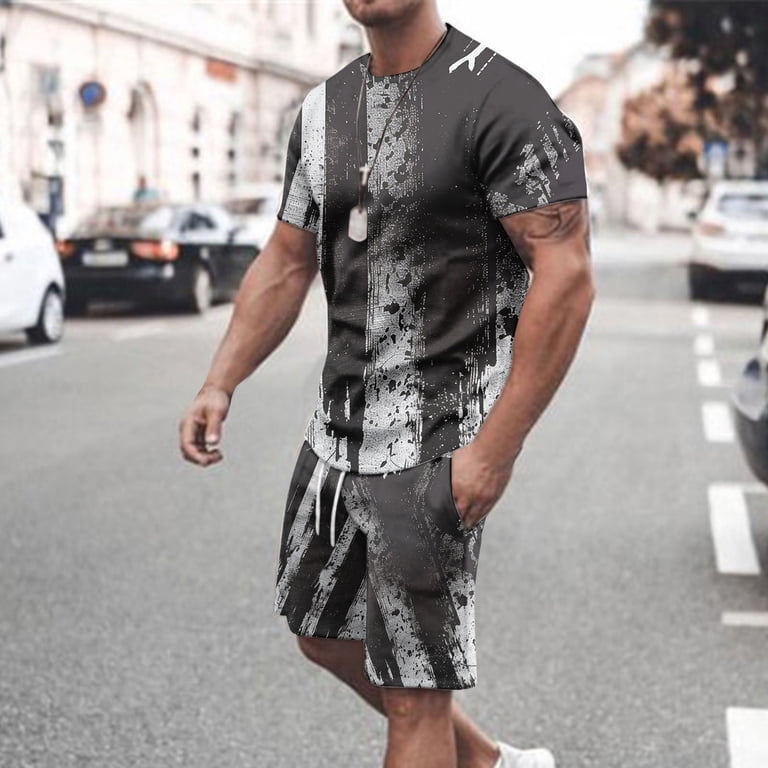UVEASISHA Mens Workout Sets 2 Piece,Casual Short Set for Men Tie