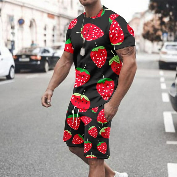 UVEASISHA Mens Workout Shirt Sets,2 Piece Tracksuit Men Short Sleeve Shirt and Shorts Set Fashion Print Sweatsuit Summer Oversize Sport Set with Pockets Limited Time Deal