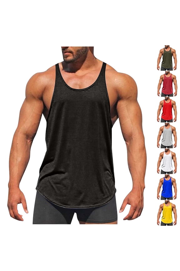 Mens Workout Tank Tops Cotton Sleeveless Muscle Tees Fitness Bodybuilding Stringer Tank Top Solid Color Athletic Base Layer Shirt White L