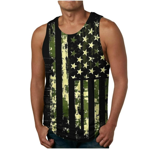 UVEASISHA Mens Workout Tank Tops Quick Dry 4th of July Shirts Independence Day Sleeveless Patriotic Shirt Athletic Casual American Flag Tank Top Green XL