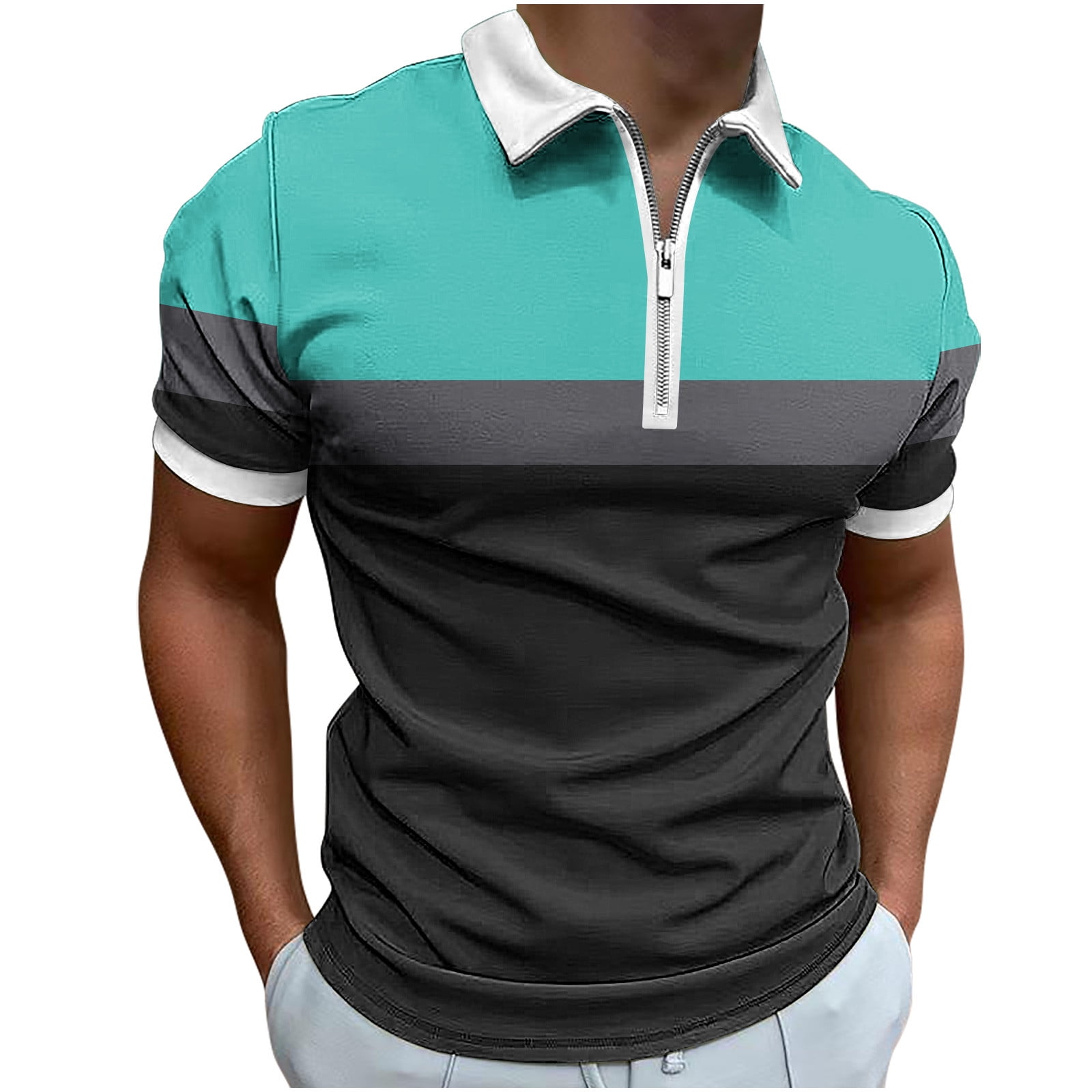 UVEASISHA Mens Zip Polo Shirts Short Sleeve,Men's Color Block Print Zipper Polo Shirt 2025 Lapel Collar Casual Slim Fit Tshirts Half Zip Golf UVEASISHA Mens Zip Polo Shirts Short Sleeve,Men's Color Block Print Zipper Polo Shirt 2025 Lapel Collar Casual Slim Fit Tshirts Half Zip Golf