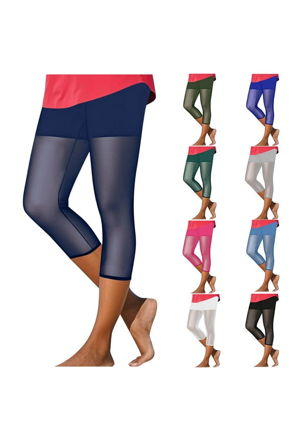 Mesh Capri Leggings for Women High Waisted 3/4 Sheer Yoga Pants Buttery Soft Stretch Athletic Tights Black XXL