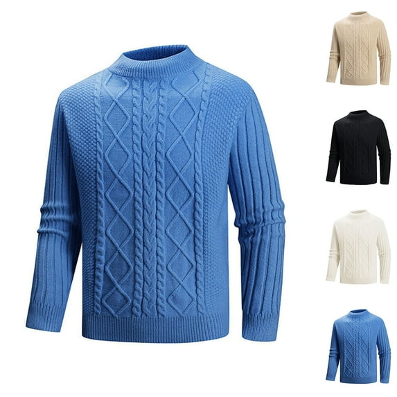 UVEASISHA Mock Neck Sweaters for Men Knitted Long Sleeve Pullover Sweater Solid Color Regular Fit Knit Shirt Fall Fashion Jumper Tops White XL