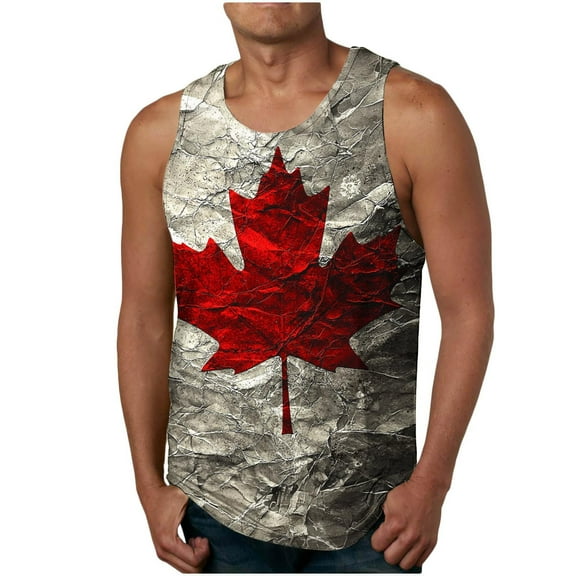 UVEASISHA Muscle Shirt for Men Maple Leaf Print Sleeveless T-Shirts Summer Casual Canadian Flag Tank Tops Summer Fashion Streetwear Tank Top Dark Gray S