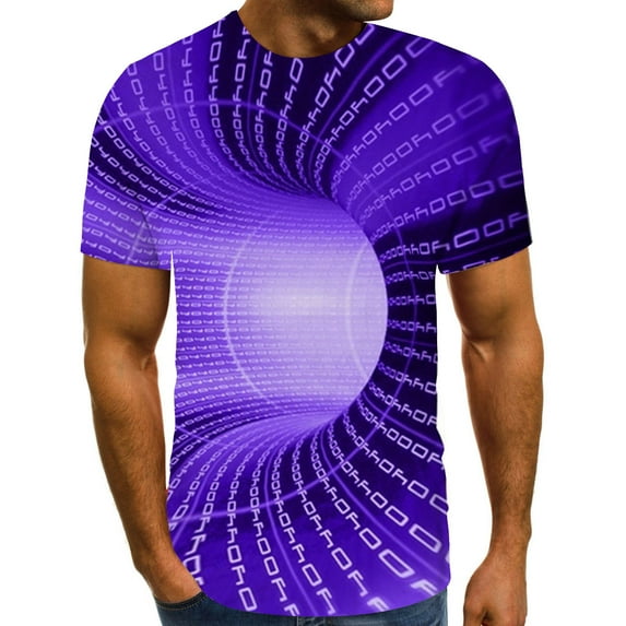 UVEASISHA Optical Illusion T-Shirts for Men 3D Novelty Printed Tops,2024 Men's Tees Summer Cool Design Graphic T Shirt Big and Tall Short Sleeve Round Neck Tshirts Purple XXXL