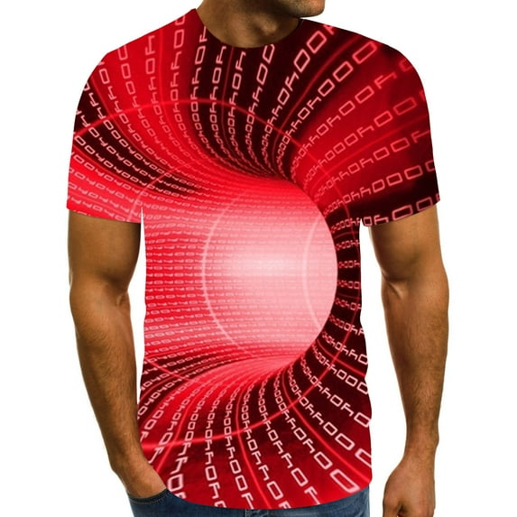 UVEASISHA Optical Illusion T-Shirts for Men 3D Novelty Printed Tops,2024 Men's Tees Summer Cool Design Graphic T Shirt Big and Tall Short Sleeve Round Neck Tshirts Red XXXXXXL