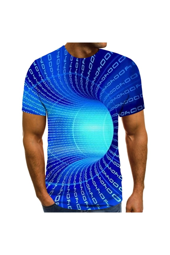 Optical Illusion T-Shirts for Men 3D Novelty Printed Tops,2025 Men's Tees Summer Cool Design Graphic T Shirt Big and Tall Short Sleeve Round Neck Tshirts Blue XXXXXXL