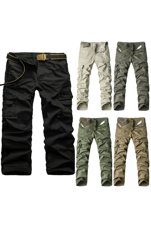 Outdoor Cargo Pants for Men Lightweight Hiking Work Pants Loose Straight Leg Tactical Pants Military Pants with Pockets Sales Today,Black,S