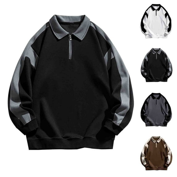 UVEASISHA Oversized Collared Sweatshirts for Men Quarter Zip Lapel Long Sleeve Pullover Tops Casual Loose Fit Polos Sweatshirt,Dark Gray,L