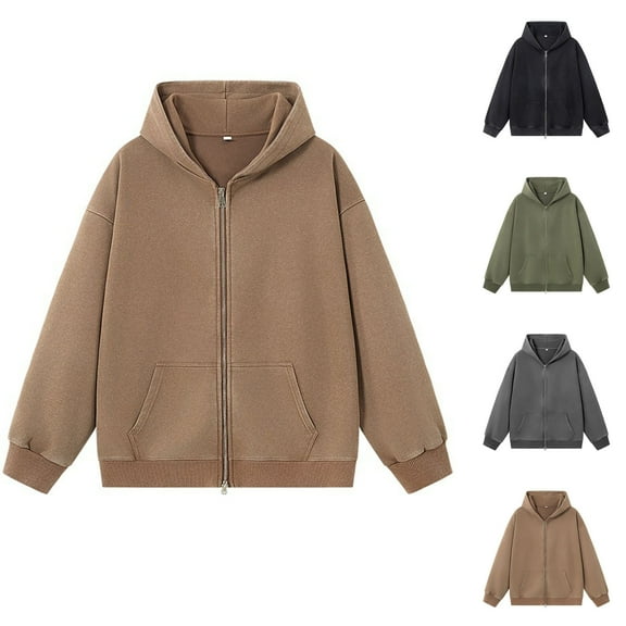 UVEASISHA Oversized Zip Up Hoodies for Men Drop Shoulder Long Sleeve Sweatshirt Jacket Solid Color Vintage Washed Hooded Jackets with Pockets Black M