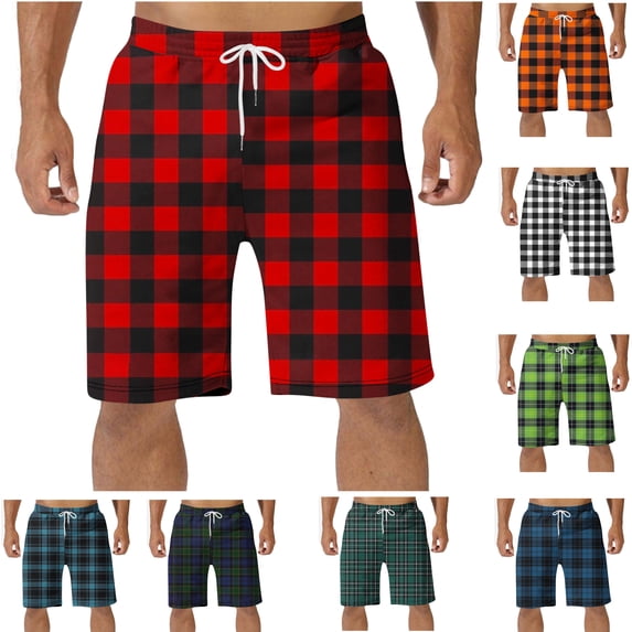 UVEASISHA Pajama Shorts for Men Loose Fit Drawstring Straight Leg Plaid Shorts Big and Tall Casual Elastic Waist Lounge Shorts with Pockets Green L