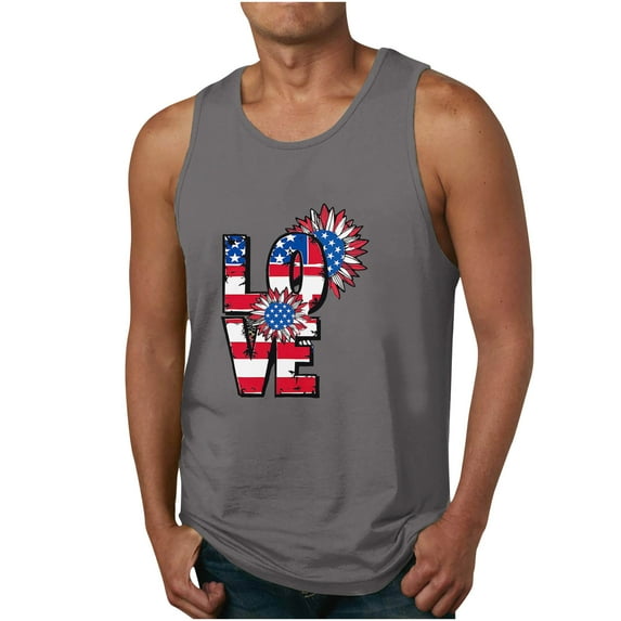 UVEASISHA Patriotic Funny Tank Tops for Men,Mens USA Flag Stars and Stripes 4th of July Tank Tops Retro Muscle 1776 Sleeveless Shirt American Flag Tank Tops for Men 2024 Dark Gray