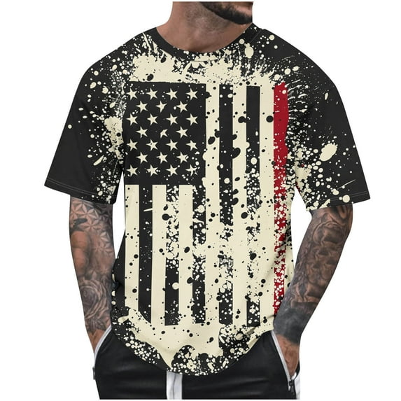 UVEASISHA Patriotic Men's Tees,Big and Tall 4th of July T Shirts for Men Vintage American Flag Graphic Tees Summer Casual Short Sleeve Crewneck Tops Sales Today 2025