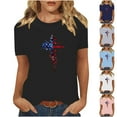 thumbnail image 1 of UVEASISHA Patriotic T Shirts for Women American Flag Cross Graphic Tee Short Sleeve Casual Tops Red White Blue Shirts Pink S, 1 of 9