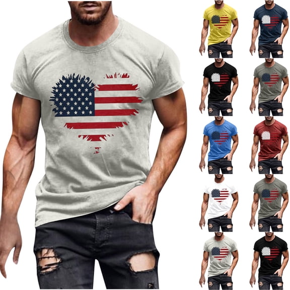 UVEASISHA Patriotic Tshirts for Men 4th of July Short Sleeve Novelty Print Graphic Tees Cotton Basic Tees Crew Neck T Shirts Blue XL