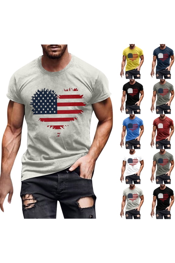 Patriotic Tshirts for Men 4th of July Short Sleeve Novelty Print Graphic Tees Cotton Basic Tees Crew Neck T Shirts Navy XXL