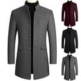 thumbnail image 1 of UVEASISHA Peacoat for Men Big and Tall Single Breasted Stand Collar Long Trench Coats Winter Wool Blend Casual Overcoat Fashion Windproof Jackets with Pockets Wine XXL, 1 of 10