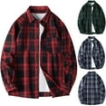 thumbnail image 1 of UVEASISHA Plaid Button Down Shirts for Men Long Sleeve Flannel Shirt Jacket Big and Tall Casual Regular Fit Lightweight Shacket with Pocket Back to College Sale,Red,L, 1 of 4