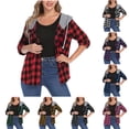 thumbnail image 1 of UVEASISHA Plaid Hoodie Shirts for Women Drawstring Long Sleeve Shacket Jacket Hooded Casual Button Down Shirt Jackets Comfy Loose Blouses Purple L, 1 of 6