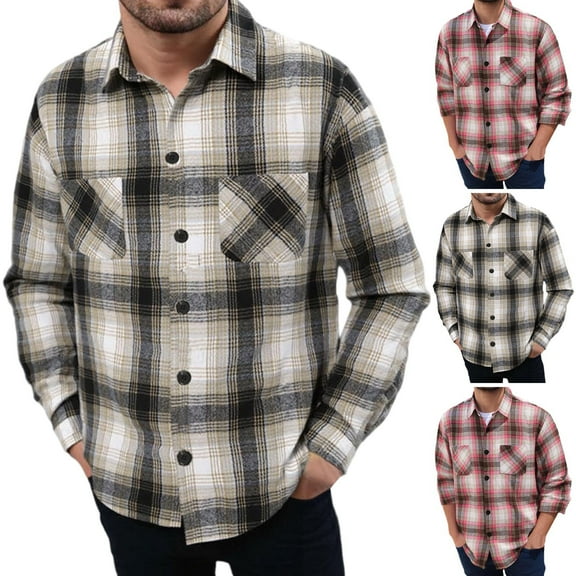 UVEASISHA Plaid Shirt Jacket Men Big and Tall Fashion Shacket Jackets Wool Blend Casual Button Down Shirts Fall Long Sleeve Gingham Shirt with Pockets Coffee 4XL