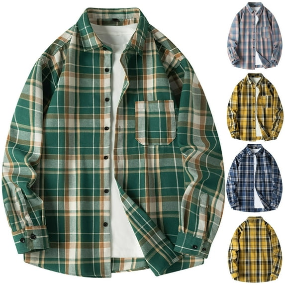 UVEASISHA Plaid Shirt for Men with Pocket Flannel Button Down Shirt Jackets Casual Cotton Long Sleeve Collared Shirts Fall Lightweight Jackets Sales Today,Blue,L