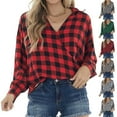 thumbnail image 1 of UVEASISHA Plaid Tops for Women Lapel V Neck Long Sleeve Shirts Cotton Casual Business Work Shirt Dressy Trendy Going Out Blouses Christmas Gifts Green L, 1 of 10