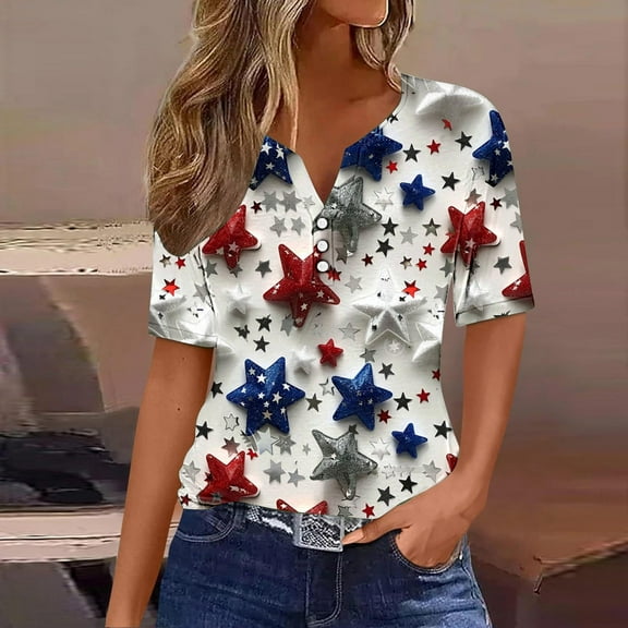 UVEASISHA Plus Size 4th of July Shirts for Women 3/4 Sleeve Patriotic USA Flag Graphic Tees Independence Day Gifts Crew Neck Tops Multicolor#2 L
