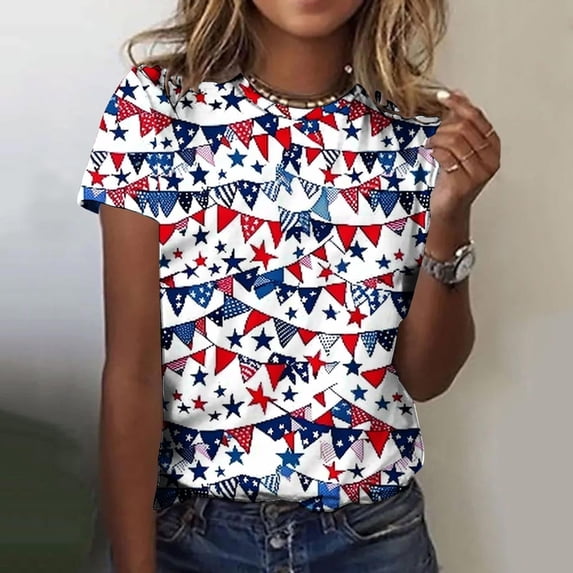 UVEASISHA Plus Size 4th of July Shirts for Women Short Sleeve Patriotic USA Flag Print T-Shirt Independence Day Gifts Crew Neck Tops Multicolor L