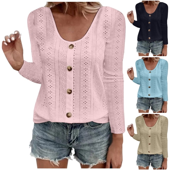 UVEASISHA Plus Size Blouse for Women Dressy Casual Long Sleeve V Neck Eyelet Shirt Elegant Business Work Blouses Pink XXXL