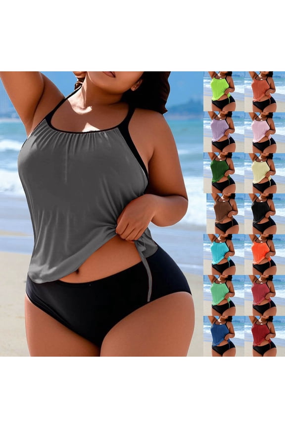 UVEASISHA Plus Size Halter Bathing Suits for Women Loose Fit Drawstring 2 Piece Swimsuits Racerback Built-In Bra Wireless Swim Tank Tops with Bottom Beach Swimwear Purple 4XL