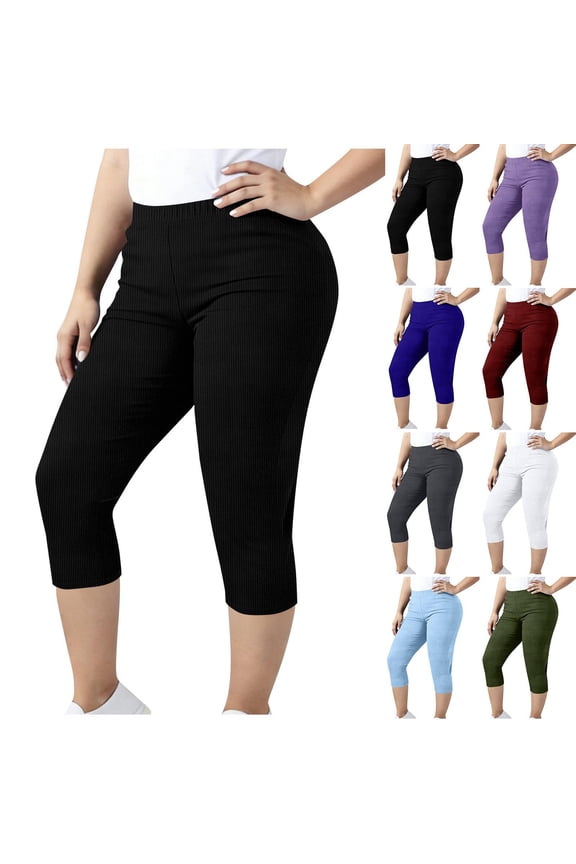 UVEASISHA Plus Size High Waisted Capri for Women Leggings 3/4 Length Yoga Pants Stretchy Casual Lounge Athletic Workout Fitness Tights Black 3XL