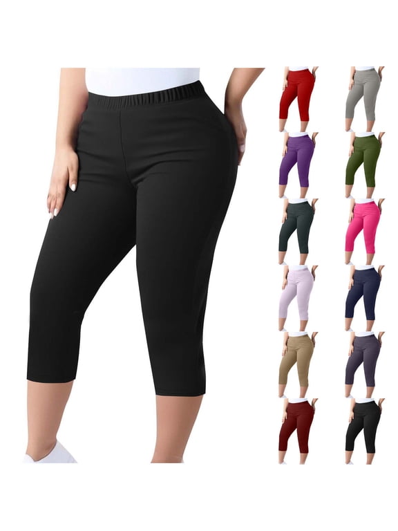 Plus Size Leggings for Women High Waist Yoga Capri Pants Stretch Compression Workout Tights Blue XL