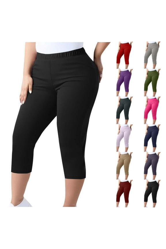 Plus Size Leggings for Women High Waist Yoga Capri Pants Stretch Compression Workout Tights Dark Gray XXL