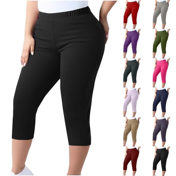 UVEASISHA Plus Size Leggings for Women High Waist Yoga Capri Pants Stretch Compression Workout Tights Purple S