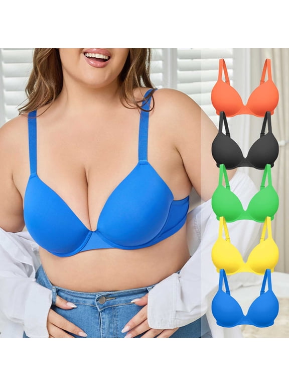 Plus Size Push Up Bras for Women Smooth Seamless Underwire Bralette Anti-Sagging Full Coverage Bra Adjustable Straps Minimizer Bras Blue 3XL