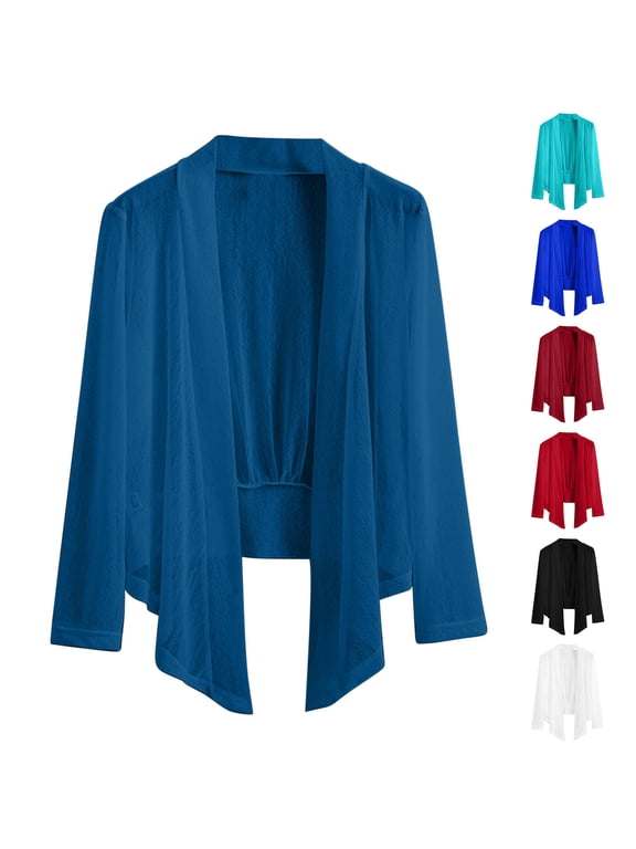 Plus Size Sheer Cardigans for Women Long Sleeve Open Front Shrug Kimono Bolero Lightweight Casual Sun Protection Clothes Blue XXXL