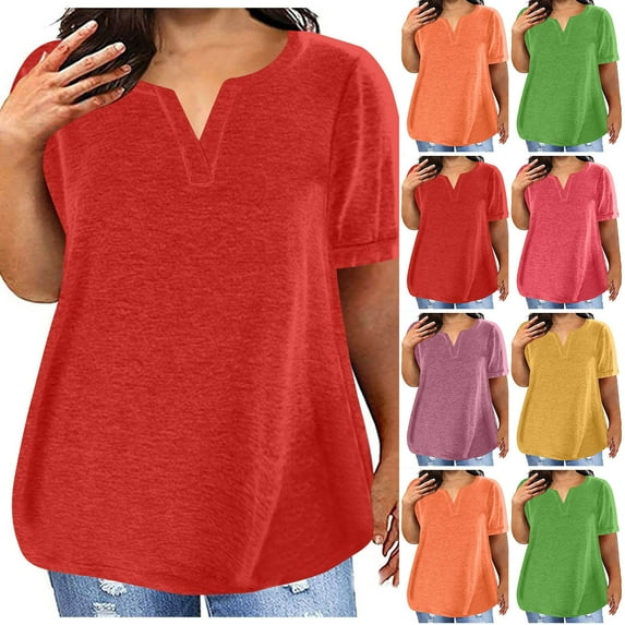UVEASISHA Plus Size Workout Tops for Women Short Sleeve V Neck Tshirt Fashion Solid Sport Tees Red XXXXXL