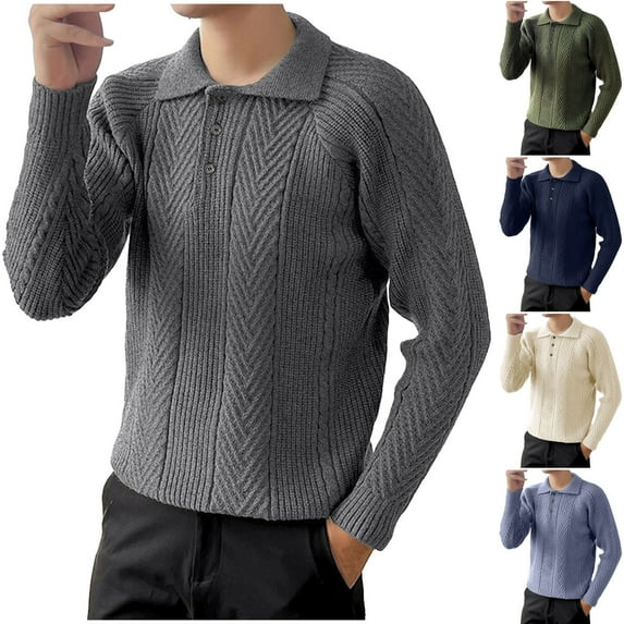 UVEASISHA Polos Sweaters for Men Knitted Casual 3 Button Collared Golf Shirts Solid Color Regular Fit Knit Pullover Sweater Winter Thermal Tops Navy L