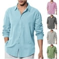 thumbnail image 1 of UVEASISHA Prime Sales Today Mens Solid Color Button Down Shirt Lightweight Long Sleeve Lapel Shirts Loose Fit Casual Beach Shirt 2025 Summer Wedding Dress Shirts Sky Blue M, 1 of 7