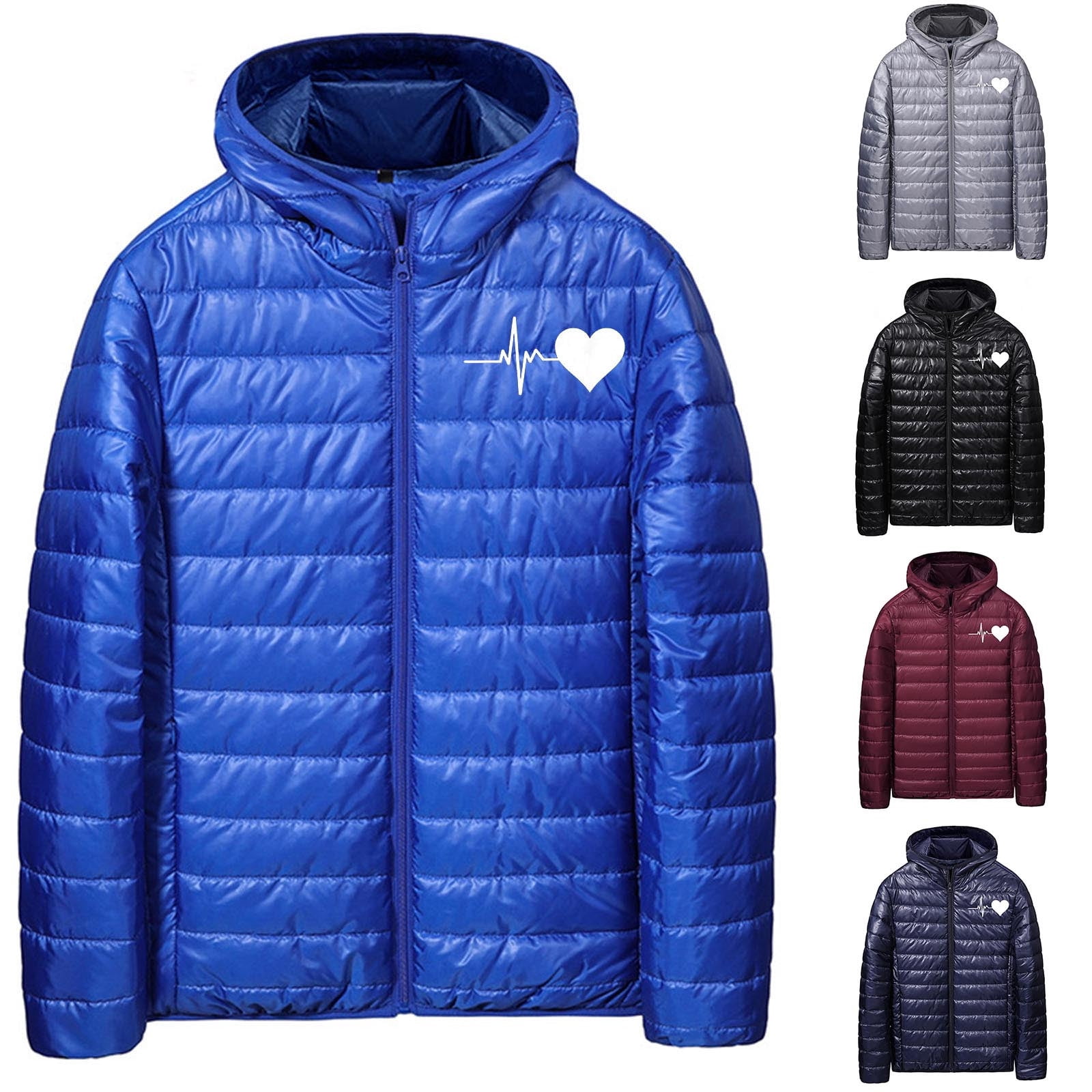 UVEASISHA Puffer Jackets for Men with Hood Cute Heart Graphic