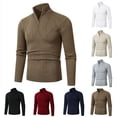 thumbnail image 1 of UVEASISHA Pullover Sweater for Men Quarter Zip Stand Collar Knitted Tops Fall Winter Stretchy Slim Fit Sweaters Solid Color Casual TurtleNeck Knit Shirts Brown L, 1 of 6