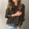 thumbnail image 1 of UVEASISHA Pullover Sweaters for Women Long Sleeve Knit Crew Neck Sweater Loose Casual Jumper Tops with Bottons Coffee XL, 1 of 9