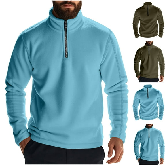 UVEASISHA Quarter Zip Fleece Sweatshirt Men Stand Up Collar Long Sleeve Pullover Tops Winter Fuzzy Warm Sweatshirts Solid Color Athletic Shirts Sky Blue 3XL