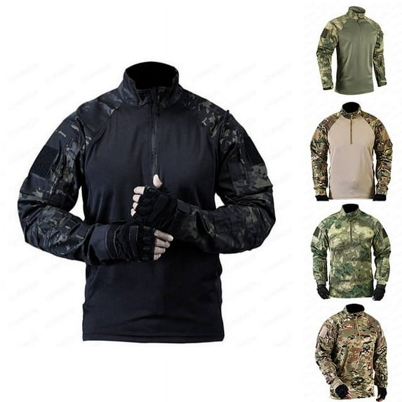 UVEASISHA Quarter Zip Sweatshirts for Men Outdoor Military Camo Pullovers Raglan Long Sleeve Stand Collar Tactical Sweatshirt,Khaki,XL