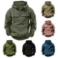 thumbnail image 1 of UVEASISHA Quarter Zip Tactical Hoodies for Men Multi-pocket Vintage Hooded Sweatshirt Outdoor Midweight Winter Pullovers with Drawstring Today Sales,Black,M, 1 of 7