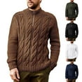 thumbnail image 1 of UVEASISHA Quarter Zip Up Sweaters for Men Twist Knit Long Sleeve Mock Neck Textured Sweater Fall Fashion Cable Knitted Pullover Thermal Tops Brown S, 1 of 4